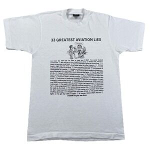 Vintage 33 Greatest Aviation Lies T-Shirt FAA White Single Stitch Size Medium